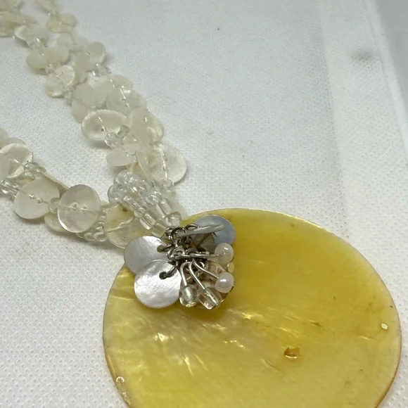 Vintage Coldwater Creek Ivory 3-Strand Button and Bead Necklace, Shell Pendant - Picture 2 of 5